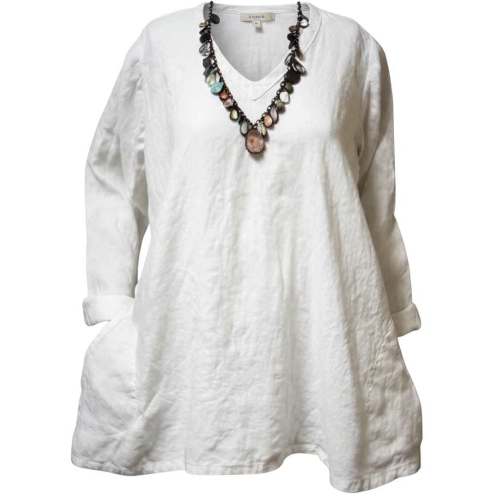 Heart's Desire by Mary Grace Zoey Top White Linen Swing L Gathered Yoke Pockets
